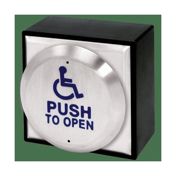 Large 4.5 Round Push Plate with Stainless steel button with the International Symbol of